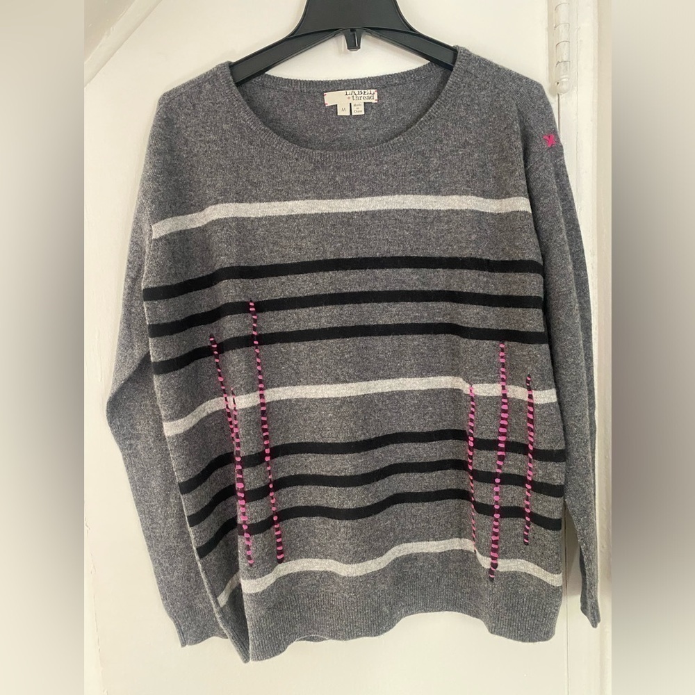 Label & Thread 100% Cashmere Scoop Neck Gray Sweater Size Medium